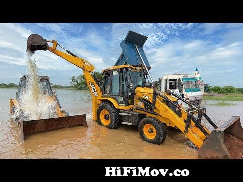 Washing with Fun JCB 3dx Eco | Kirlosker JCB Backhoe and Tata Truck Washing  in Village Pond from car jcp Watch Video 