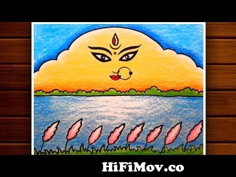 Durga puja Drawing with oil pastels for Beginners | Complete Tutorial step  by step - YouTube