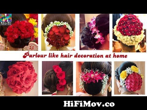 5 ideas for fresh flower, rose petal hair decoration parlour hairstyle & hair  accessory at home from oll khopa video Watch Video 