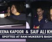 Kareena Kapoor Khan and Saif Ali Khan were recently spotted arriving at Rani Mukerji&#39;s bash together. Saif Ali Khan looked really young and handsome in his clean shaven look while Kareena Kapoor Khan looked amazing in a sleeveless dress with tied up hair. Check out the video for more.