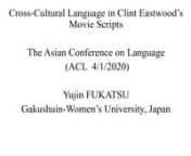 56232nnnThis is a study of cross-cultural language use in Clint Eastwood&#39;s movie scripts. Eastwood, the renowned film director, starred and produced numerous movies in a variety of genres. The study focuses on the language of the movie scripts used in Eastwood’s War films and Western. Scripts were downloaded from a website