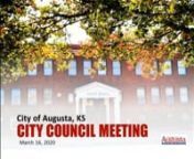 AGENDAnCITY OF AUGUSTAnCouncil MeetingnMonday, March 16, 2020n7:00 P.M.nnA. CALL TO ORDERnnB. PLEDGE OF ALLEGIANCEnnC. PRAYERnPastor Loy Hoskins, First Christian ChurchnnD. MINUTESnn1. MARCH 2, 2020 CITY COUNCIL MEETING MINUTES, MARCH 7,2020 STRATEGIC RETREAT MEETING MINUTESnnE. APPROPRIATION ORDINANCEnn1. ORDINANCE(S) n Consider approval of Appropriation Ordinances #3 dated 3/4/2020.nnF. VISITORSnn1. Mark Hall will be present to request Council permission to host a motorcyclenbenefit ride and B