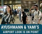 Ayushman Khurrana was recently clicked by the paparazzi as he made his way through the airport. Ayushman opted for off white joggers and jacket. Yami was seen sporting a black and white stripe co-ords. Both Yami and Ayushmann are super busy nowadays promoting their upcoming movie &#39;Bala&#39;.