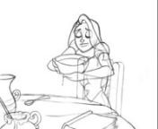 Final for Fundamentals of Animation, 10 second traditional (pencil paper) animation of Rapunzel (of Tangled) trying to enjoy a bowl of hazelnut soup.nnThis was for learning purposes, and I take no claim to the character or film which inspired this work. Some of the sound effects were purchased for use from the Hanna Barbara and Warner Bros SFX libraries.