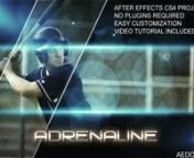 Videohive link: http://videohive.net/item/adrenaline/138442?ref=dordenn- No plugins required! - 2 projects included.nIf you don&#39;t have optical flares plugin, don&#39;t worry, use project with prerendered compositions. However there is also project with optical flares parameters, so you can play as you wish nnnCompositions are well organized, so customization can be finished in few minutes! -- Please comment if that&#39;s not right nnThere are several color styles, if you don&#39;t like them you can easy cre