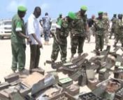 STORY: AMISOM CAPTURES AL SHABAAB WEAPONSnTRT: 3:34nSOURCE: AMISOM PUBLIC INFORMATION nRESTRICTIONS: This media asset is free for editorial broadcast, print, online and radio use.It is not to be sold on and is restricted for other purposes.All enquiries to news@auunist.orgnCREDIT REQUIRED: AMISOM PUBLIC INFORMATION nLANGUAGE: KIRUNDI/ENGLISH/SOMALInDATELINE: 26th/JULY/2014, MOGADISHU, SOMALIAnnSHOT LISTnn1. Wide shot, soldiers offload captured weapons from African Union vehiclesn2. Med sho