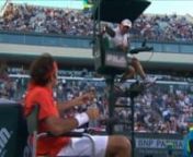 Federer argues with Fergus Murphy after he&#39;s not allowed to challenge his own serve because he decided to hit the half volley. Federer believed it was out and that the play happened in a split second which meant he didn&#39;t have chance to stop play. Murphy argued otherwise.