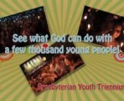 Presbyterian Youth Triennium is a gathering for high school age youth from the Presbyterian Church (USA) and the Cumberland Presbyterian Church that occurs every three years. The 2016 event is July 19-23, 2016 at Purdue University. The theme for the 2016 event is “GO”.