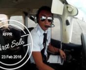 This is a video of me doing my first solo flight as a student pilot in a Cessna-172 KFPR at 12 hours. Wind was at 4 knots prior to take-off but it picked up while I was in my downwind leg during my 1st solo pass. Recorded and edited to minimal ATC conversations due to high traffic volume on the radio.nnI did 3 landings with my instructor before dropping him off. Soon it dawned on me that
