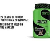 Species Nutrition Founder and President Dave Palumbo discusses ISOLYZE™; a 100% pure whey protein isolate with no fat and no added sugar.* Incorporating advanced NitroSpec filtering techniques, ISOLYZE™ preserves high percentages of muscle-sparing and immune system-enhancing immunoglobulins, lactoferrins, and glycomacropeptides. ISOLYZE™ is enhanced with fast-acting whey hydrolysate peptides to help rapidly deliver muscle-building amino acids to your muscles.**nnMAXIMUM YIELD FILTRATIONnEv