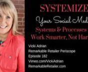 Episode 182: Vicki Adrian brings a daily dose of inspiration and education for small business owners, entrepreneurs and savvy retailers! In this episode, we&#39;re talking about ways for you to maximize the return for time spent promoting your business across social media channels.nnEvery small business owner out there knows that they need to be on social media, but for many people, they simply don’t know where to start.Should they be on Facebook, Instagram, Pinterest, SnapChat, Periscope, Faceb