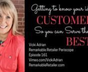 Vicki Adrian brings a daily dose of inspiration and education for entrepreneurs and savvy retailers! Today we&#39;re talking about getting to know your IDEAL customer...and find ways to serve them BEST!nnIn our last episode, we talked about WHAT to say when sending out weekly emails to your customers.We probably should have started with WHO your ideal customer is.nnWe’ve determined that you are going to be a constant presence on social media, and that you are going to show up in their email inbo