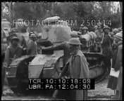 [WWI - Tank Activities In The A.E.F.]R3 of 3nLine of French Renault FT-17 tanks advance in sunny weather on dirt road; horsesalong muddy forest road.Parked w/ troops resting.German prisoners of war carry wounded on stretcher past.GOOD shots.n00:03:31t10:13:44British Mark IV (?) tanks cross fieldacross road. n00:06:09t10:16:22Destroyed brick houses, tanksMCU w/ GI driver.n00:10:42t10:20:55Britishanother riding in turret. nWW1; World War One; 1918; POW; Equipment; nNOTE:Sol