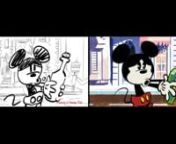This is a storyboard-to-final-picture comparison of the Disney Mickey Mouse episode