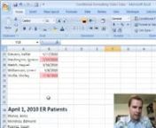 Excel Video 46 describes how to highlight specific dates and how to find duplicate values using conditional formatting.If you have a list of dates, it’s easy to highlight dates meeting a variety of criteria, such as yesterday/today/tomorrow, last week/this week/next week, and last month/this month/next month.A helpful thing about this feature is that Excel always knows what today is, so if you load the spreadsheet tomorrow, next week, or next month, the conditional formatting always stays