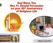 This video is a tribute to Rev. Fr. Donald Fernandez SDB (Principal - Don Bosco, Borivli (West), Mumbai - India) on the 25th Anniversary of his ordination to religious life.nnThis presentation is from the teachers of St. Dominic Savio High School, Andheri (East), Mumbai - India where he was the Principal from 1995 to 1998.nnRev. Fr. Donald Fernandez was a popular principal who inspired all around him to achieve their dreams. We will always remember him as our principal, our friend and our mentor