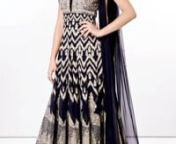 Anarkali outfit featuring in black georgette.nIts enhanced in thread embroidery all over.nChuridar is in black lycra and dupatta is in black net with lurex border.nLength is 50