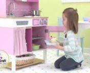 Let’s cook up a feast! Our Home Cooking Kitchen gives kids everything they need to be world-class chefs. Young girls will love the pretty pastel colors and playing with the included accessories. Features include: nn• Doors that open &amp; closen• Knobs that click &amp; turnn• Pretend salt and pepper shakers includedn• Checkered curtain hanging below the sinkn• Additional storage space under the kitchenn• Large enough that multiple children can play at oncen• Made of composite woo