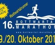 Der 16. Bottwartal-Marathon findetnam 19. und 20. Oktober 2019 statt!nn- 0,5 km Bambini Laufn- 1,5 km AOK Kinderlaufn- 1,5 km Theo-Lorch Handicaplauf n- 4,2 km KSK Jugendlaufn- Bottwartal-Marathonn- MZ – Ultramarathonn- Süwag TeamMarathonn- Dr. Fuchs Staffelmarathonn- Intersport Halbmarathonn- 10 km TRZ Siegele Herbstlaufn- 10 km Walking / Nordic-Walkingnnnhttps://www.bottwartal-marathon.dennhttps://www.facebook.com/bottwartalmarathonnnnMusik: Come and Play by MusicalmannGear:nPanasonic Lumix