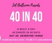 It is Day 20 of the SOL 40 in 40 Challenge and we are at the halfway mark! Today we are learning the Argentine Tango!n------nWatch each day and post a video of yourself doing the steps. Make sure to tag our page Sol Ballroom and use hashtags #sol40in40 and #solbasicaday on either Facebook or Instagram! Your videos must be made public otherwise we will not be able to watch them.⁠nComplete the challenge and gain points. Each point will get you closer to winning new prizes each week and being ent