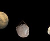 When the Hubble Space Telescope observed Mars near opposition in May, 2016, a sneaky companion photobombed the picture. Phobos, the Greek personification of fear, is one of two tiny moons orbiting Mars. In 13 exposures over 22 minutes, Hubble captured a timelapse of Phobos moving through its 7-hour 39-minute orbit. Read more information here: https://www.nasa.gov/feature/goddard/2017/hubble-sees-martian-moon-orbiting-the-red-planet Credit: NASA’s Goddard Space Flight Center/Katrina Jackson Mus