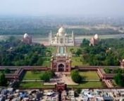 Drone view of the Taj Mahal beauty of India built by Mughal emperor Shah Jahan in the memory of his wife Mumtaj