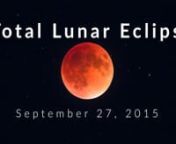 I present a 2-minute music video featuring time-lapse movies and still images of the total eclipse of the Moon, on September 27/28, 2015. nnAs it does at every total lunar eclipse, the Full Moon turns deep red as it enters Earth’s umbral shadow, due to red sunlight filtering through Earth’s atmosphere and illuminating the Moon.nnI shot the eclipse under perfectly clear skies at Writing-on-Stone Provincial Park, overlooking the Milk River in southern Alberta, and near the Montana border. nnMu