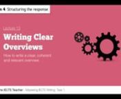 An overview is simply a summary of the main or most important points in a graph, chart, process or map. It is normally 2-3 sentences long and should be the second paragraph you write in your essay. It also influences what you write in the rest of your essay.nnLearn how to write a good one and you are much more likely to get a high score.