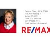 2720 Liberty Rd Murray KY 42071 - Patricia CherrynnPatricia Cherrynn2021 RE/MAX Hall of Fame 100% Club Remax 2022Realtor of the Year 2019 Best Real Estate Agents in Kentucky 2019 Real TrendsPremier Agent for Zillow Multi Million Dollar ProducerA full time Realtor with over 18 years experience. I am very active in our community and know this area and surrounding communities. I strive to work hard for all my clients and to be available seven days a week. If I am with a client when you call or text