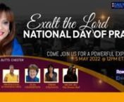 Welcome to the National Day of Prayer presented by DAILY SPARK TV.nGuests include:n-Rev. Rodney Perryn-Prophetess Katherine Freen-Jean Gilbertsonn-Trish AtkinsonnnnMusic Selection by: Nia Deaux RaennnEnjoy today&#39;s program!nnIntrothe earth is Yours and all it contains is for Your glory.nYou created and established all of us as Your image-bearers.nMay our lips and lives continually praise You, reflecting and magnifying You in all our words and ways.nYou are the author of our days, You have est