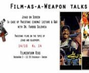 Film-as-a-Weapon talks nJihad on Screen (a case of Pakistani cinema) Lecture &amp; Q&amp;AnFilmcentrum RiksnBredgränd 2, 111 30 Stockholm.nnnGuest Lecture by Dr. Farooq Suleria Moderator: Talat Bhat (secretary, FilmCentrum Riks)nFilm as a Weapon (FAAW) is a project of Filmcentrum Riks, ABF &amp; Nordic Labour Film festival, NLFF.nDr. Farooq Sulehria will present his critical research on Pakistani films on the topic of Jihad and blasphemy.nnFarooq Sulehria teaches at Beaconhouse National Univers