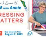August 2, 2023 (2pm Mountain Time)nnToday we are talking about the importance of pressing!nnWe’ll discuss the difference between ironing and pressing, talk about essential tools and supplies, and cover when and how to iron or press — and even when NOT to press. nnAlong the way, we’ll cover everything from removing wrinkles from Soft and Stable to pressing during construction and once a project is done.nnThe time you take to press as you sew is time well spent and will give professional res