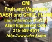 Used CMI OPEN FLUME SYSTEM, wash and chill water conveyor, with discharge shaker and pump; Alard item Y4530nnnCMI FRUIT AND VEGETABLE WASH AND CHILL FLUME, 50 foot long, all stainless steel...nnA CMI Equipment S-shaped open flume washer-cooler, complete with Key Iso-Flo dewatering shaker, and water recirculating pump. This gravity-flow wash and chill flume provides for gentle product handling to prevent bruising and reduce damage, as can be experienced with other closed flume systems, when runni