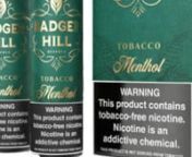 Badger Hill Reserve&#39;s Menthol Tobacco offers the timeless flavor of classic tobacco with a subtle menthol twist, delivering a truly satisfying vaping experience. With a VG/PG ratio of 70/30, it promises a sweeter taste and thick vapor clouds. This E-Juice is conveniently presented in a 120ml chubby bottle for effortless refilling and is available in two nicotine strengths: 3mg and 6mg.