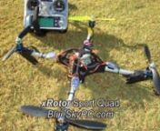 This is the new xRotor Sport Quadrocopter by BlueSkyRC.com -- this one is featuring the KDA 20-50s motors, Gaui 8 inch props, 12 Amp Hobby King Speed controllers, MultiWiiCopter Paris v3.0 flight control board - using genuine Wii Motion Plus and Wii Nunchuk. Software is MultiWii 1.7 with default PID settings. Yaw Rate: 0.3 and RC Rate 1.0 -- everything else is default.nnThe frame kit is laser cut from hand selected 1/8th plywood. The booms are 10mm Square aluminum filled with bass wood -- Slow S