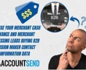 Increase your merchant cash advance and merchant processing leads with these valuable tips! �� Learn how to leverage B2B decision maker contact information data to skyrocket your business growth. ���nnIn this video, we dive deep into the strategies that will help you maximize the effectiveness of your data purchase. By defining your target audience, choosing a reputable data provider, verifying data accuracy, personalizing your messaging, and using a multi-channel approach, you&#39;ll be o