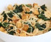 Somen noodles and kale are boiled together and then tossed with a sweet and tart peanut sauce and some pan seared pre-baked tofu - an easy weeknight meal that is so good for you, and that tastes fantastic!