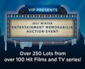 The 2021 Winter Entertainment Auction Event will feature over 250 lots of original props, wardrobe, and production entertainment memorabilia from over 100 hit films and TV series! nnThe auction will start with Part 1 on Wednesday, February 10 and Part 2 on Thursday, February 11th. Be sure to sign up below to be receive auction news and updates. Register now at www.vipfanauctions.comnnFeatured TV Shows and Movies Include:nn12 Monkeys (2015-2018)n2001 Maniacs: Field of Screams (2010)nAlien Nation