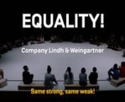 EQUALITY! is about a woman and a man who want to be the same. With full physical engagement, they find all sorts of absurd, humorous, serious ways to show what equality between two people of different gender might look like. The audience is sitting around the two dancers and become directly part of how the two develop dance strategies in order to come together in being