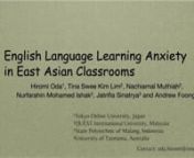 60931nnnSecond language anxiety is a known barrier to English language learning for tertiary students in East Asia. This study compares the experiences of students from three different countries in East Asia; Japan, Indonesia, and Malaysia. Each of these countries has had different exposures to English language use, with Japan being the least, and Malaysia the most since English usage was common during British colonial rule. In this study, a total of 445 students from tertiary institutions from