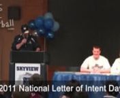 2011 National Letter of Intent Day for Greater St. Helens League football players Part 2.nnSkyview DL Cody Fields signed with the Merchant Marines AcadamynnPlus interviews with Cody and fellow Skyview teammates Ellis Henderson (signed with Hawaii) and Nick Phillips (signed with Minot State)