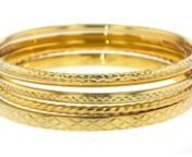 https://www.ross-simons.com/780309.htmlnnIn a variety of textures to mix, match and stack: a set of five beautiful bangle bracelets gleams in 18kt gold over sterling. Slip-on, 18kt yellow gold over sterling silver bracelet set.