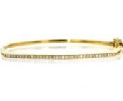 https://www.ross-simons.com/943553.htmlnnAn RS exclusive. Designed to sparkle every day, this on-trend bangle bracelet presents a sizzling stream of .50 ct. t.w. round brilliant-cut diamonds in a chic, straight bar across the wrist. Set in polished 18kt yellow gold over sterling silver. Figure 8 safety. Push-button clasp, diamond bar bangle bracelet.