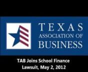 AUSTIN, TX— The Texas Constitution demands that the State shall provide for an efficient public education system, yet the definition of an efficient school system has never been litigated before the courts.TAB believes that it is time the courts consider and determine what it actually costs to educate a student in Texas, and more importantly whether that money is being spent efficiently.This is why TAB is joining a school finance lawsuit that seeks to answer that question.n“We have decid