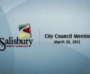City of Salisbury, North CarolinanCOUNCIL MEETING AGENDAnMarch 20, 2012 - 4:00 p.m.nn1. Call to order.nn2. Invocation to be given by Councilmember Blackwell.nn3. Pledge of Allegiance.nn4. Recognition of visitors present.nn5. Oath of Office to be administered to new City Manager Douglas T. Paris, Jr.nn6. Council to recognize Salisbury High School Student William Brown for winning the North Carolina 1A/2A/3A State Championship in the high jump.nn7. Council to consider the CONSENT AGENDA:n(a) Appro
