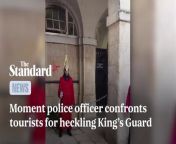 An armed Metropolitan Police officer has been forced to step in and shut down a group of tourists who had been heckling a British soldier standing guard in London.A video posted on social media site TikTok appears to show a group of American tourists filming the soldier and shouting out names, hoping to get a reaction from the Household Cavalry trooper who was standing guard.Throughout the encounter, the cavalryman was calm and professional, remaining at ease with his sword in hand and giving no reaction to their jeers.
