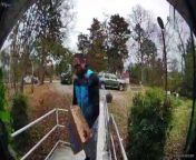 Occurred on February 9, 2024 / Marshville, North Carolina, USA&#60;br/&#62;&#60;br/&#62;: Ring camera captured one of our hens named “Oprah HENfrey” chasing after the Amazon delivery driver. The hen is super friendly and just wanted treats and to be pet.