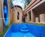 Building Jungle Underground House and Water slide to swimming pool from jungle 2 movie