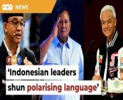 A leader at an international strategic advisory firm says Indonesian politicians refrained from using polarising language in their campaign speeches.&#60;br/&#62;&#60;br/&#62;Read More: &#60;br/&#62;https://www.freemalaysiatoday.com/category/nation/2024/03/14/indonesian-politicians-hailed-for-shunning-race-card-in-presidential-race/&#60;br/&#62;&#60;br/&#62;Free Malaysia Today is an independent, bi-lingual news portal with a focus on Malaysian current affairs.&#60;br/&#62;&#60;br/&#62;Subscribe to our channel - http://bit.ly/2Qo08ry&#60;br/&#62;------------------------------------------------------------------------------------------------------------------------------------------------------&#60;br/&#62;Check us out at https://www.freemalaysiatoday.com&#60;br/&#62;Follow FMT on Facebook: https://bit.ly/49JJoo5&#60;br/&#62;Follow FMT on Dailymotion: https://bit.ly/2WGITHM&#60;br/&#62;Follow FMT on X: https://bit.ly/48zARSW &#60;br/&#62;Follow FMT on Instagram: https://bit.ly/48Cq76h&#60;br/&#62;Follow FMT on TikTok : https://bit.ly/3uKuQFp&#60;br/&#62;Follow FMT Berita on TikTok: https://bit.ly/48vpnQG &#60;br/&#62;Follow FMT Telegram - https://bit.ly/42VyzMX&#60;br/&#62;Follow FMT LinkedIn - https://bit.ly/42YytEb&#60;br/&#62;Follow FMT Lifestyle on Instagram: https://bit.ly/42WrsUj&#60;br/&#62;Follow FMT on WhatsApp: https://bit.ly/49GMbxW &#60;br/&#62;------------------------------------------------------------------------------------------------------------------------------------------------------&#60;br/&#62;Download FMT News App:&#60;br/&#62;Google Play – http://bit.ly/2YSuV46&#60;br/&#62;App Store – https://apple.co/2HNH7gZ&#60;br/&#62;Huawei AppGallery - https://bit.ly/2D2OpNP&#60;br/&#62;&#60;br/&#62;#FMTNews #IndonesiaElection #AniesBaswedan #PrabowoSubianto #GanjarPranowo