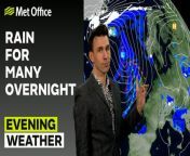 A band of rain will continue to track eastwards across England and Wales fragmenting as it does so. Elsewhere, a few clear intervals but also showers, locally heavy in the north and west. Mild with a chance of gales in far north west Scotland.– This is the Met Office UK Weather forecast for the evening of 18/03/24. Bringing you today’s weather forecast is Aidan McGivern.